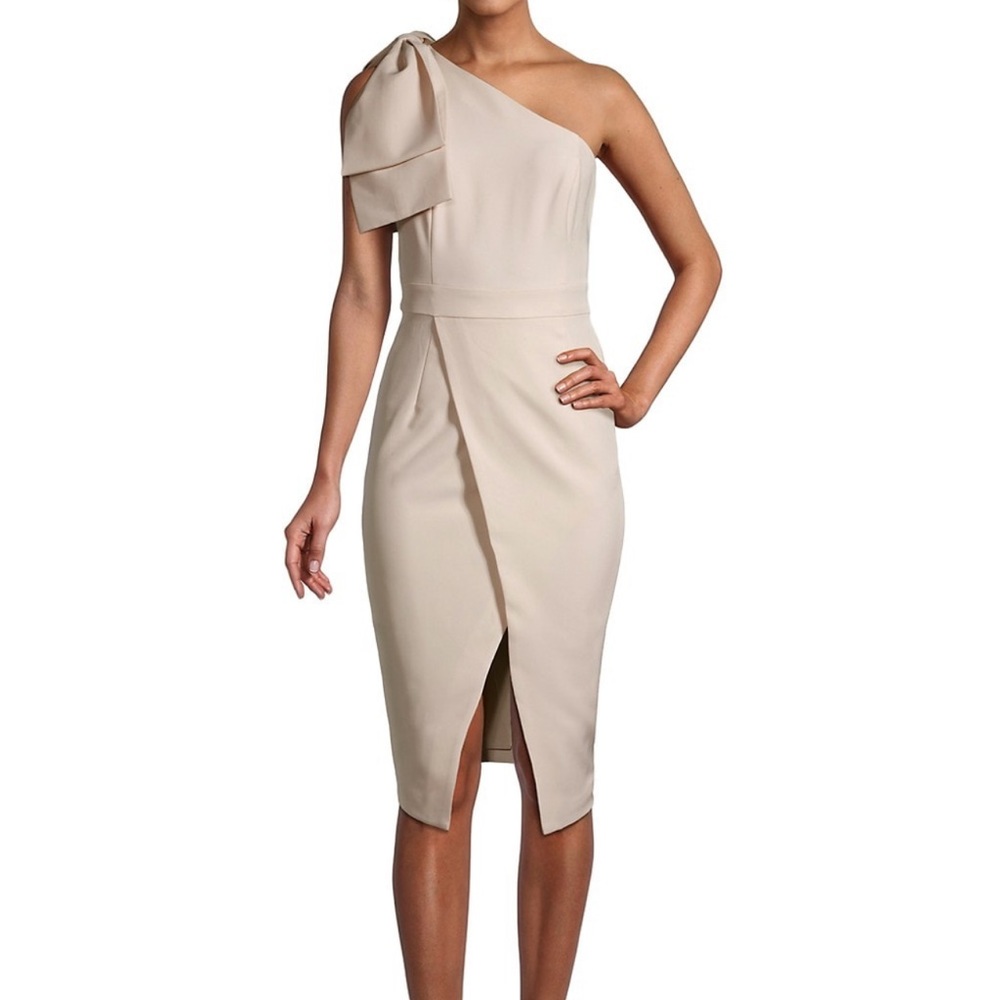 Gorgeous Lavish Alice Bow-Shoulder Sheath Dress in champagne